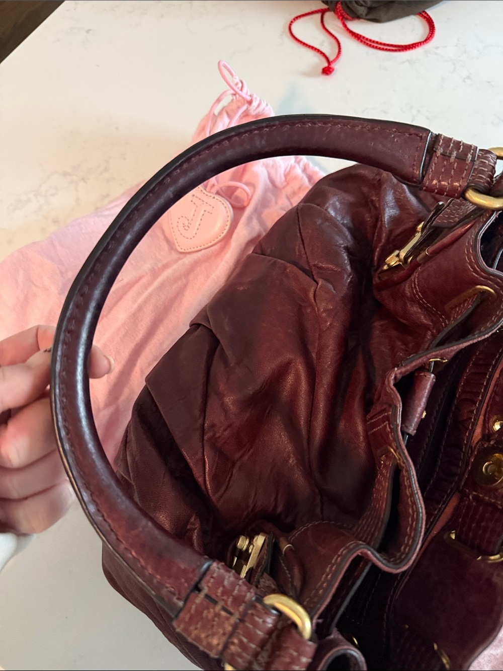 Juicy Couture burgundy Quilted Leather Shoulder Bag with Gold Hardware - Picture 5 of 9